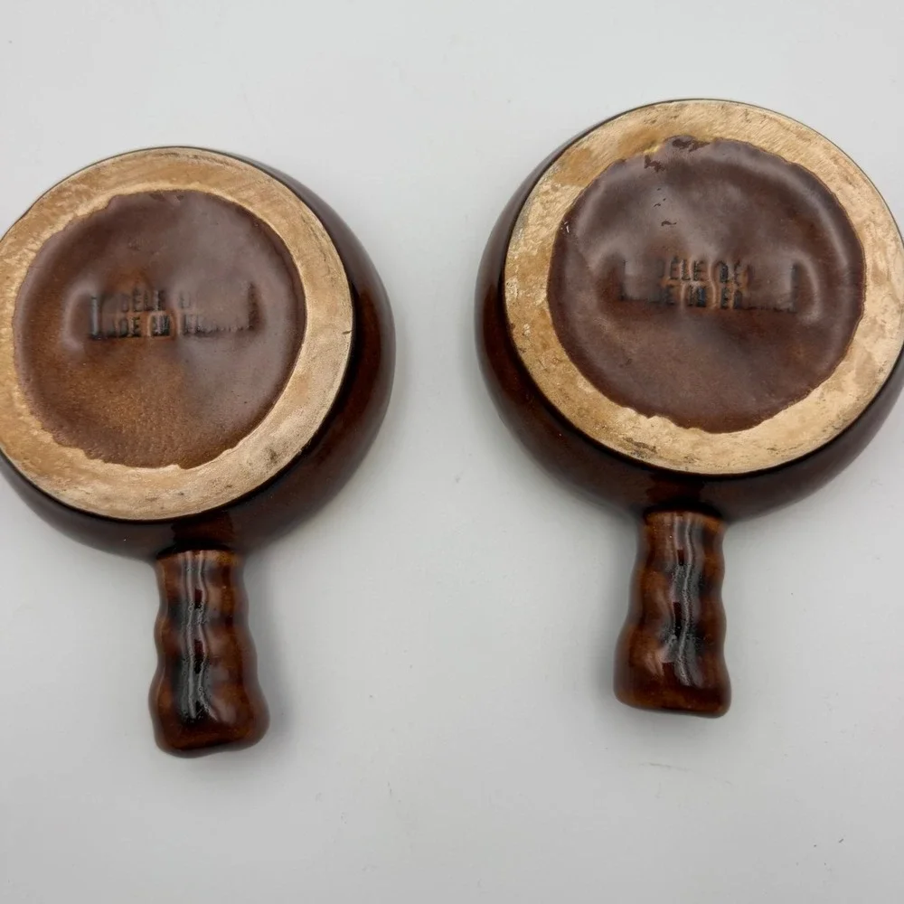 Vintage Modèle Déposé French Ceramic Escargot Snail Dishes Set of 2 Yellow Brown